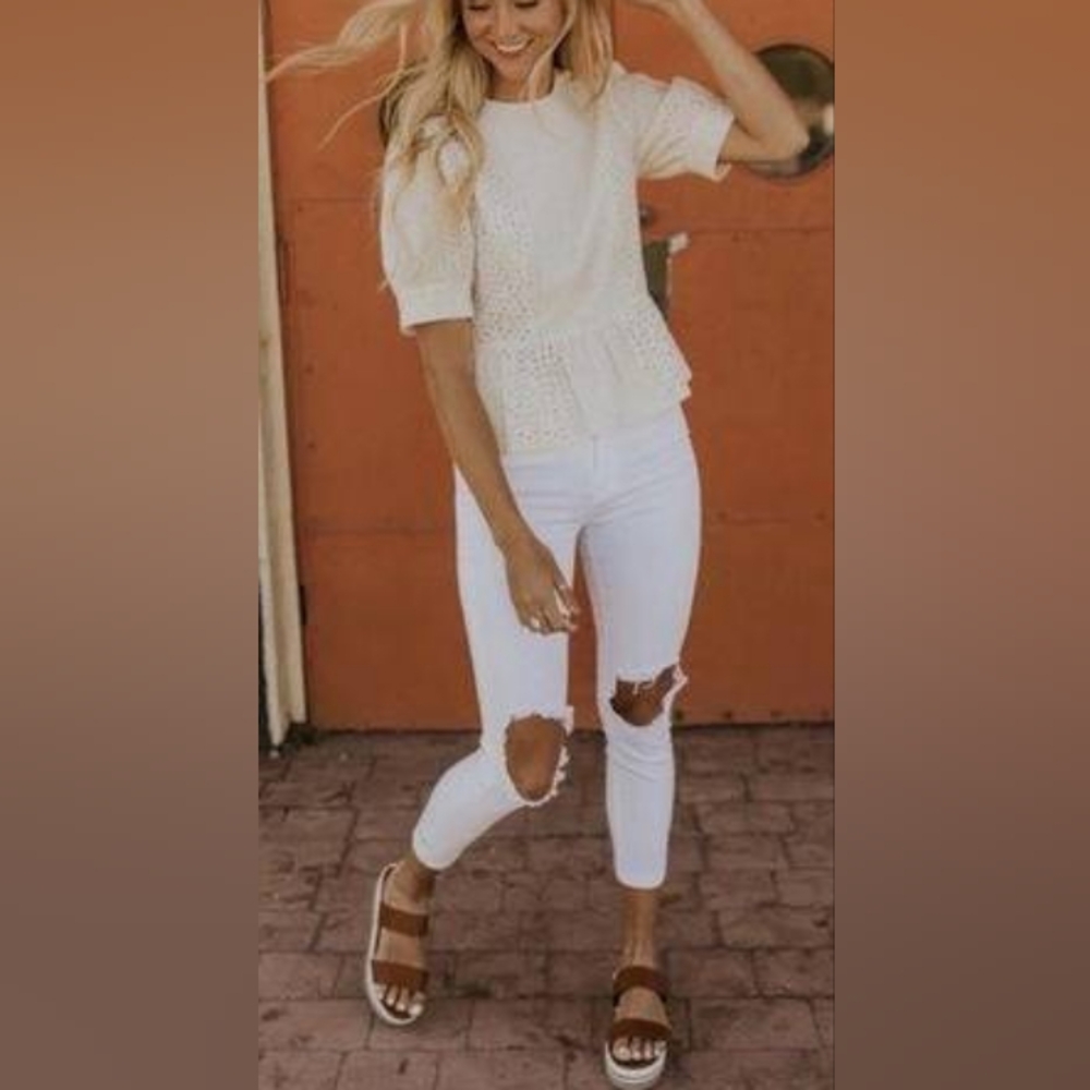 Free People White High Waist Busted Skinny Jeans 30